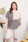 Plus | Multi-Pattern Color-Block Short Sleeve Sweater | Blu Pepper