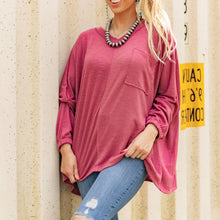  Reg Long Sleeve V Neck Top with Chest Pocket by Andrée: Autumn Rose