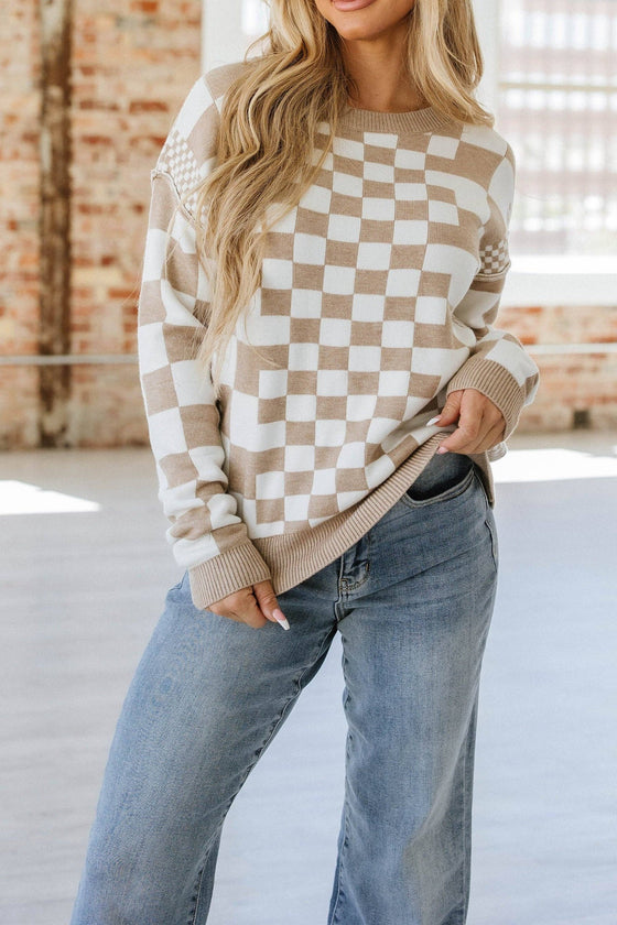 Lexee Checkered Round Neck Sweater