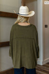 Plus Long Sleeve V Neck Top with Chest Pocket by Andrée: Olive