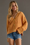 Orange Knit Cropped Button Up Cardigan