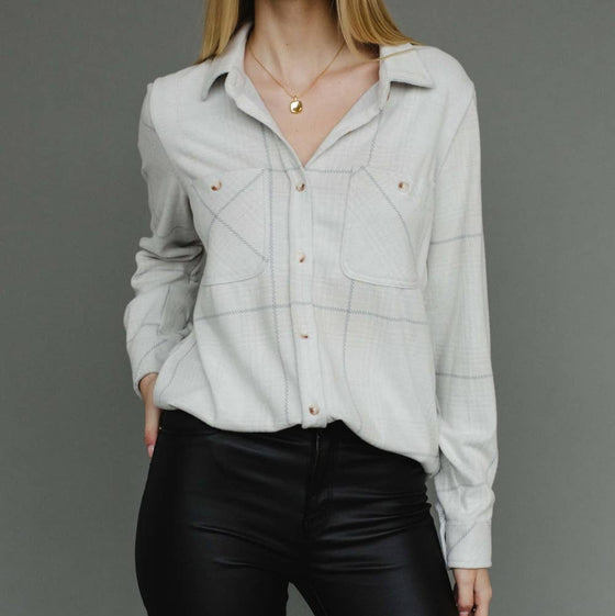 Light Tan & Gray Plaid Button Up