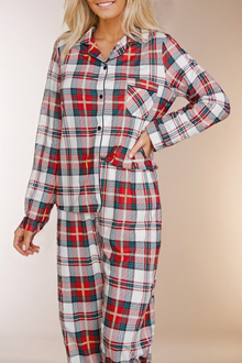  Plaid Long Sleeve Shirt and Pants Pajama Set