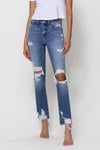 Mid Rise Destroyed Ankle Straight Jeans