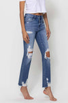 Mid Rise Destroyed Ankle Straight Jeans