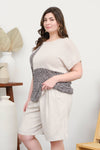 Plus | Multi-Pattern Color-Block Short Sleeve Sweater | Blu Pepper