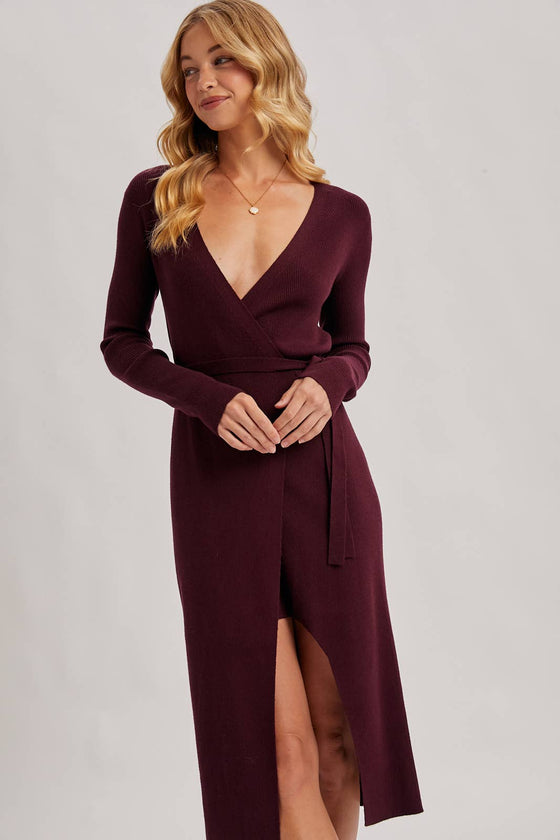 Ribbed Wrap Midi Dress