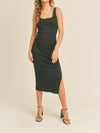 Square Neck Knit Fitted Slit Dress