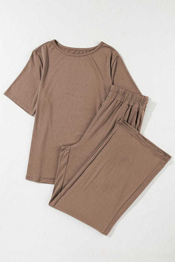 Short Sleeve Lounge Set: Mocha Brown