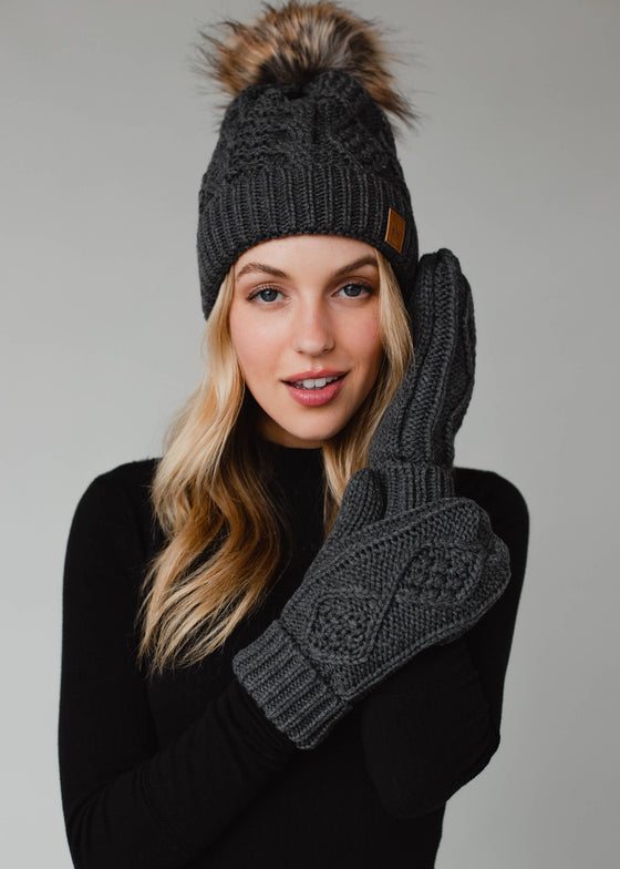 Dark Gray Cable Knit Mittens