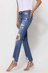 Mid Rise Destroyed Ankle Straight Jeans