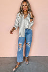 Stripe Buttoned Oversized Shirt