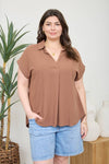 Plus | Collared Split Neck Linen Top | Blu Pepper