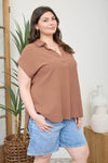 Plus | Collared Split Neck Linen Top | Blu Pepper