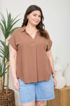 Plus | Collared Split Neck Linen Top | Blu Pepper