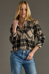 Tan & Black Plaid Button Up