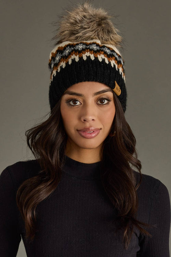 Cream, Rust, Black & Gray Pom Hat
