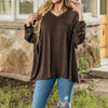Reg Long Sleeve V Neck Top with Chest Pocket by Andrée: Chocolate