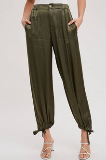  Satin Drawstring Cargo Pants