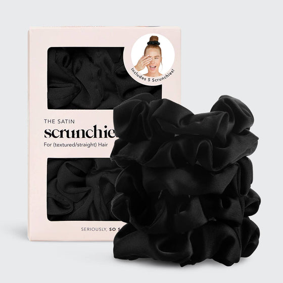 Satin Scrunchies 5pc - Black