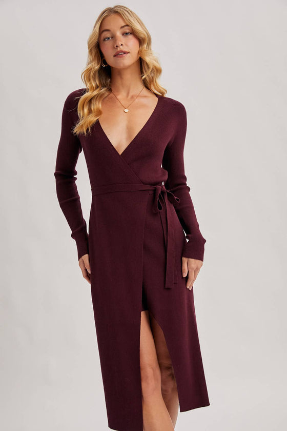 Ribbed Wrap Midi Dress