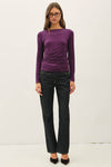 Boat Neck Long Sleeve Ruched Top | Eggplant