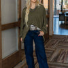 Plus Long Sleeve V Neck Top with Chest Pocket by Andrée: Olive