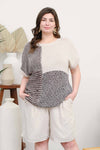 Plus | Multi-Pattern Color-Block Short Sleeve Sweater | Blu Pepper