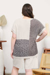 Plus | Multi-Pattern Color-Block Short Sleeve Sweater | Blu Pepper