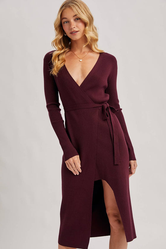 Ribbed Wrap Midi Dress