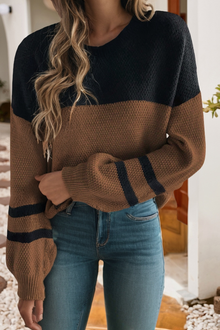  Color Block Sweater: Black + Dark Brown