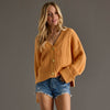 Orange Knit Cropped Button Up Cardigan