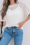 Sheer Mesh Patchwork Short Sleeve Top