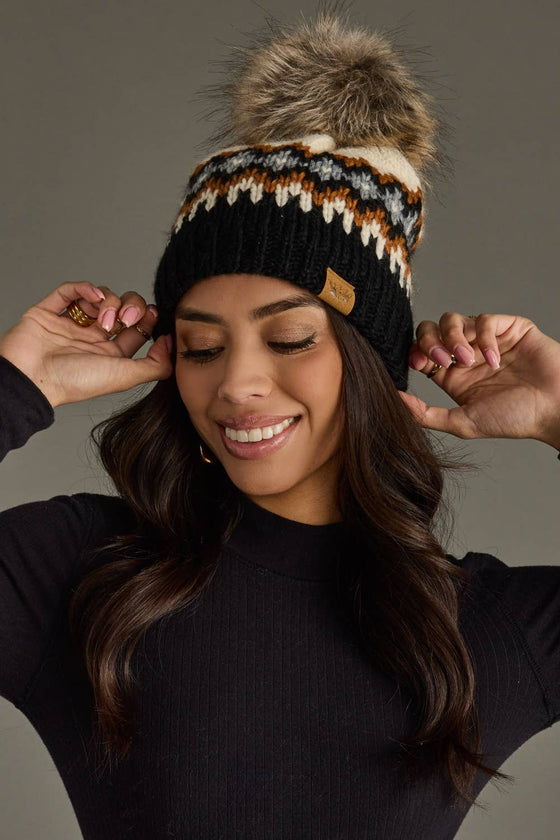 Cream, Rust, Black & Gray Pom Hat