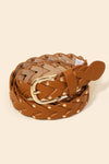 Braided Design Fashion Vegan Leather Belt | Cognac