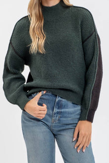  Mock Neck Exposed Seam Sweater