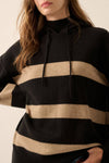 Striped Knit Hooded Mock-Neck High-Low Sweater