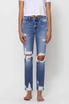 Mid Rise Destroyed Ankle Straight Jeans