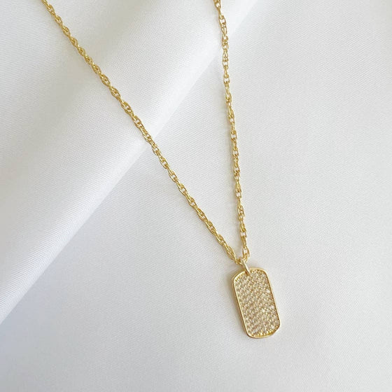 Pave Dog Tag Pendant Necklace