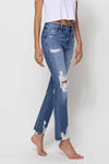 Mid Rise Destroyed Ankle Straight Jeans