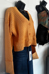 Orange Knit Cropped Button Up Cardigan