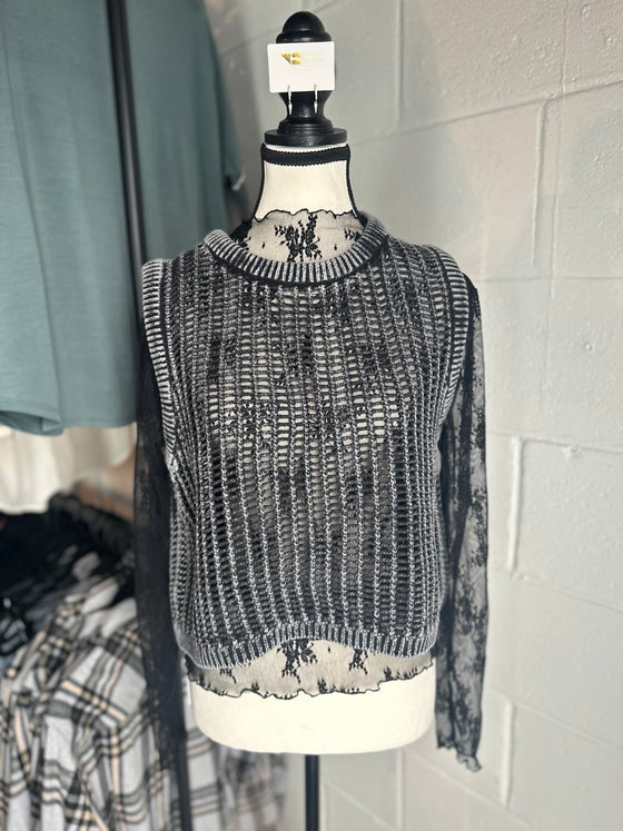 Long Sleeve Floral Mesh Lace Top