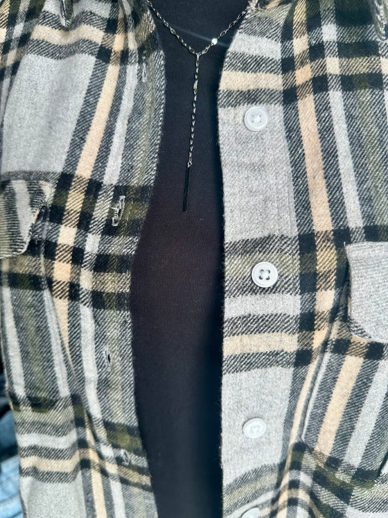 Gray, Tan & Olive Plaid Flannel