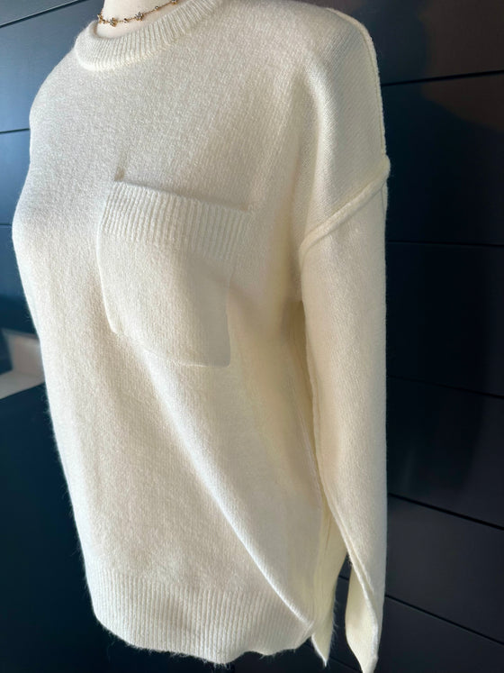 Zenana Melange Hi Low Hem Pocket Sweater