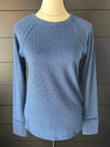 Zenana Waffle Long Sleeve Top - Blue