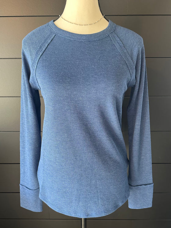 Zenana Waffle Long Sleeve Top - Blue
