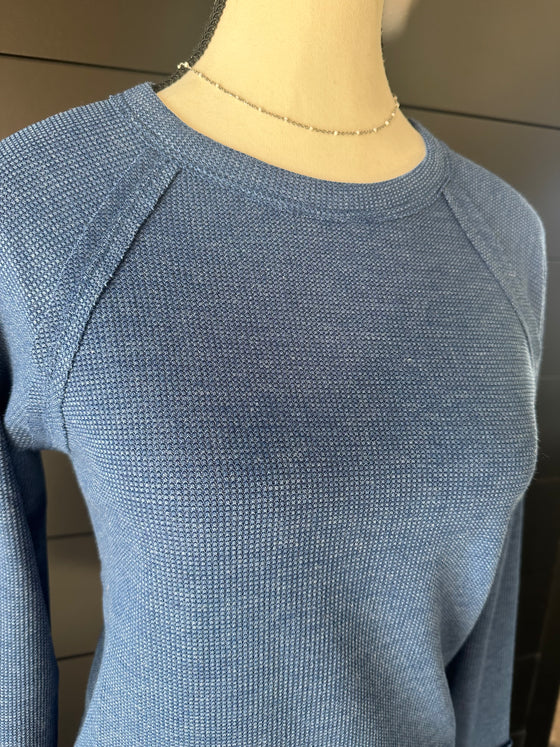 Zenana Waffle Long Sleeve Top - Blue