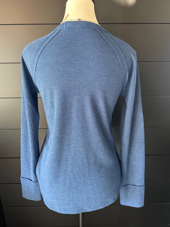 Zenana Waffle Long Sleeve Top - Blue