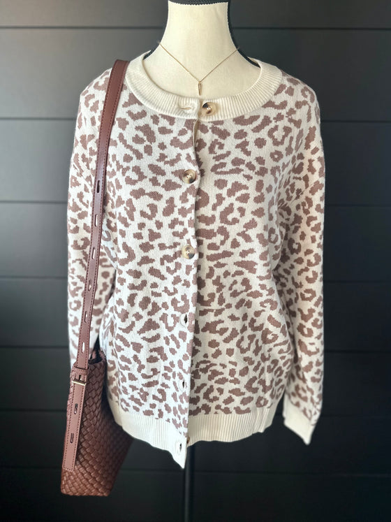 Chunky Leopard Cardigan Sweater