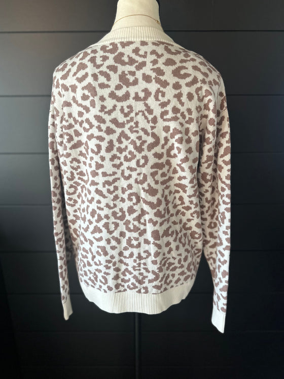 Chunky Leopard Cardigan Sweater